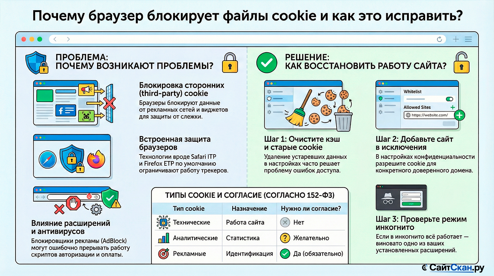 Что делать, если ваш браузер блокирует файлы cookie: причины и решения