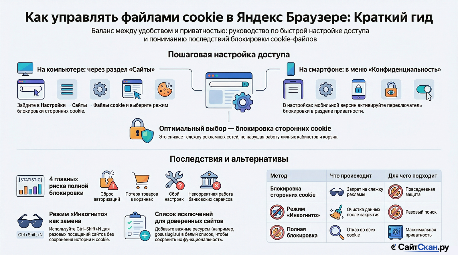 Отключение и блокировка файлов cookie в Яндекс Браузере